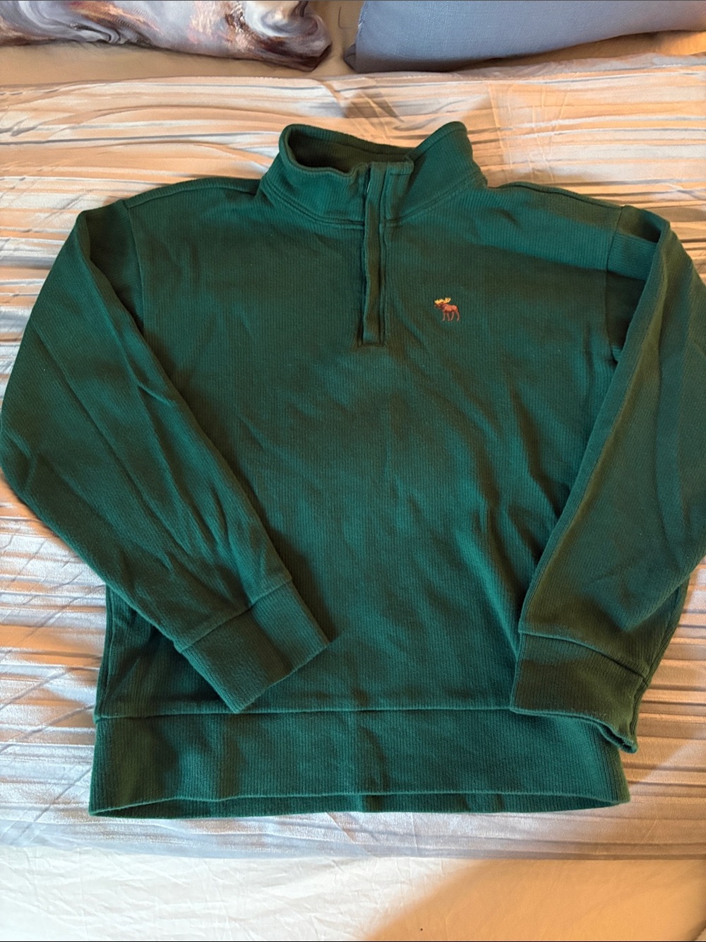 abercrombie kids Green Quarter-Zip Sweater with Orange Logo